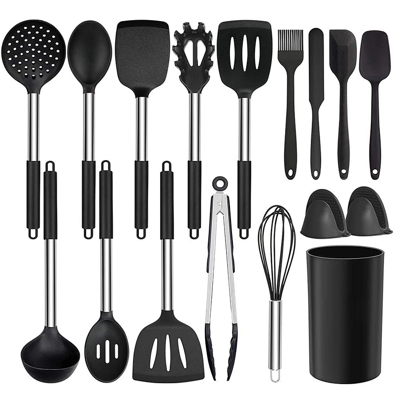 17 Pcs Kitchen Utensils Set Heat Resistant Silicone Cookware set Silicone Cooking Utensil Set with Stainless Steel Hander