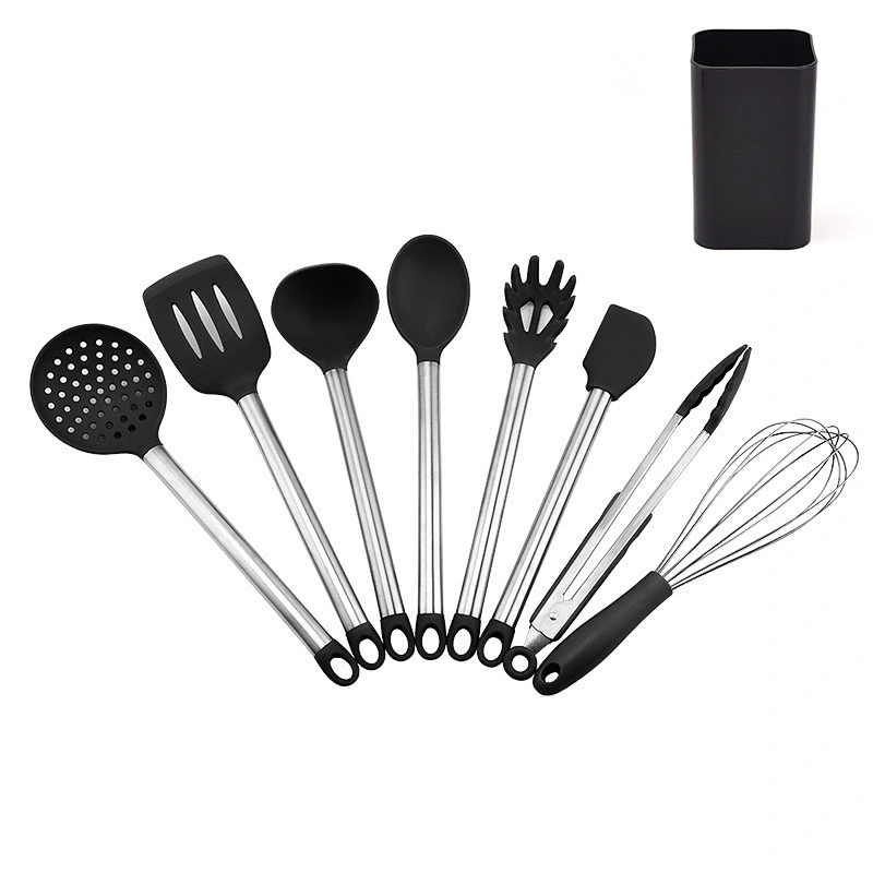 Silicone Kitchenware Cooking Utensils Set Non-stick Cookware Spatula Silicone Kitchen Utensil set with Stainless Steel Handle