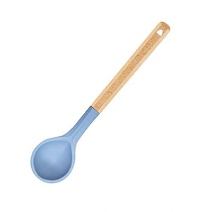 3 Color Food Grade Silicone wood handled Soup Spoon Kids Spoon Kitchen Silicone Spoon Flatware Utensils Accessories