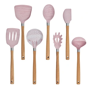 Camping CookWare Kitchen Accessories cooking utensil Tools Set Silicone Kitchen Utensils set with Wooden handle