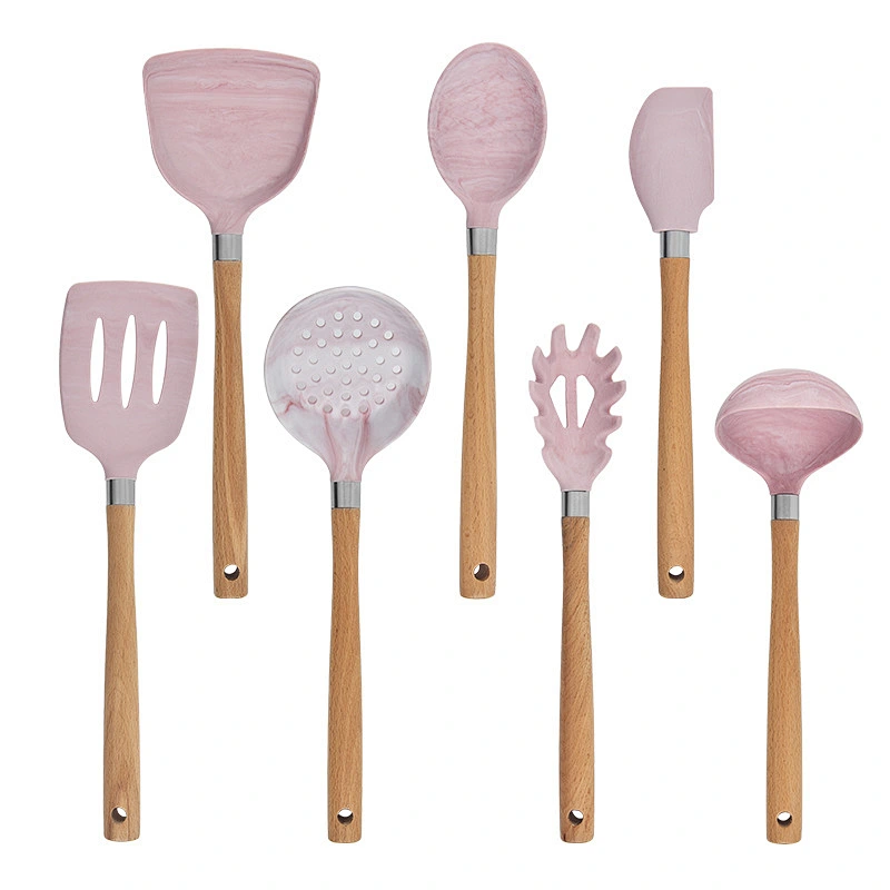 Camping CookWare Kitchen Accessories cooking utensil Tools Set Silicone Kitchen Utensils set with Wooden handle