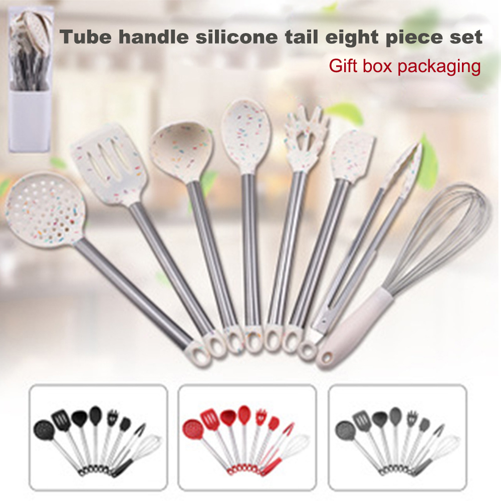 Silicone Kitchenware Cooking Utensils Set Non-stick Cookware Spatula Silicone Kitchen Utensil set with Stainless Steel Handle
