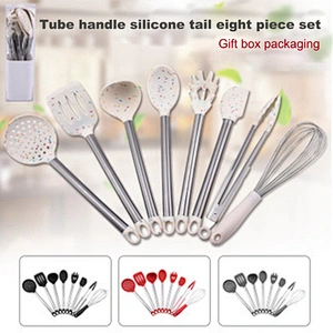Silicone Kitchenware Cooking Utensils Set Non-stick Cookware Spatula Silicone Kitchen Utensil set with Stainless Steel Handle