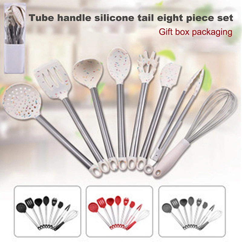Silicone Kitchenware Cooking Utensils Set Non-stick Cookware Spatula Silicone Kitchen Utensil set with Stainless Steel Handle