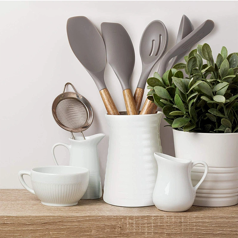 5 Pieces Silicone Cooking Utensils set Kitchen Gadgets Non Stick Silicone Kitchen Utensils Set with Wood Handle