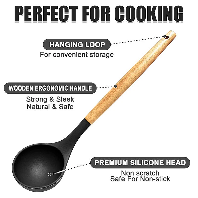 26PCS Silicone Kitchen Utensils Set Heat-Resistant Cookware sets Silicone Cooking Utensils Set with Wooden Handle