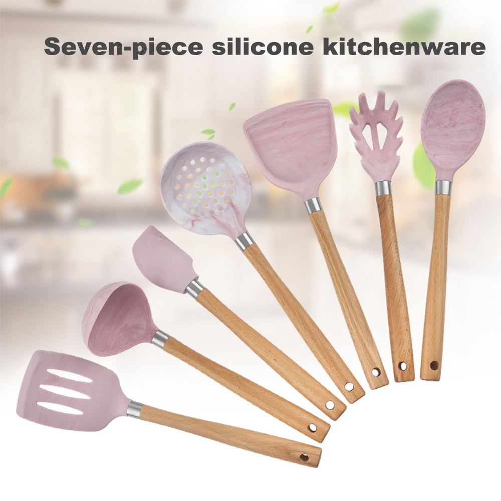 Camping CookWare Kitchen Accessories cooking utensil Tools Set Silicone Kitchen Utensils set with Wooden handle