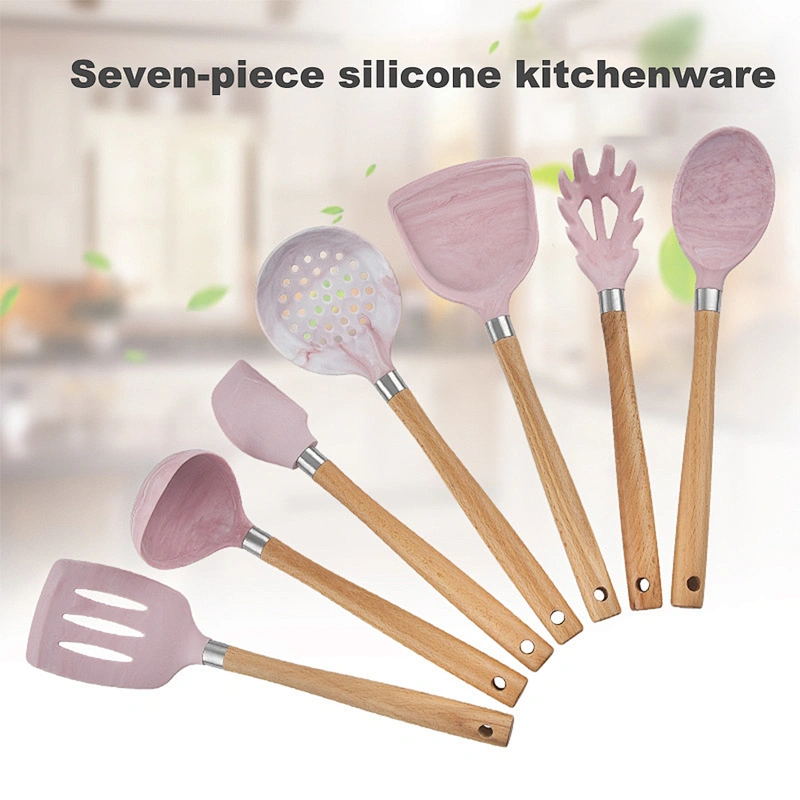 Camping CookWare Kitchen Accessories cooking utensil Tools Set Silicone Kitchen Utensils set with Wooden handle