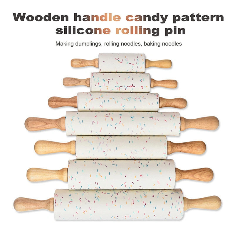 DIY Baking Tool Silicone Rolling Pin Non-Stick Dough Rollers With Wooden Handle Pastry Dough Flour Roller Silicone Dough Roller