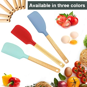 Non-stick silicone spatula Non-Stick Cookware Heat Resistant Kitchen Cooking Utensil Silicone Spatula with Wooden Handle