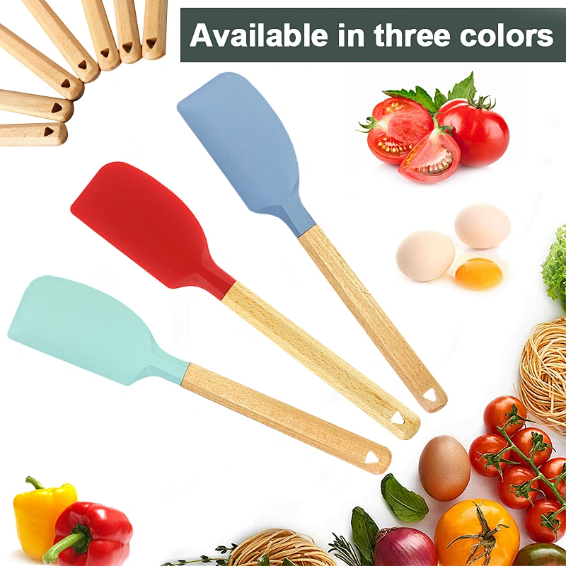 Non-stick silicone spatula Non-Stick Cookware Heat Resistant Kitchen Cooking Utensil Silicone Spatula with Wooden Handle