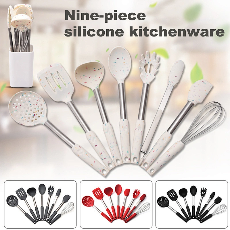 9 pcs kitchen accessories Stainless steel handle kitchenware utensil set cozinh Cookware Set silicone cooking utensils set