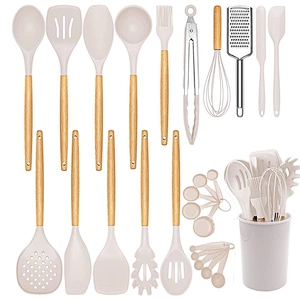 26PCS Silicone Kitchen Utensils Set Heat-Resistant Cookware sets Silicone Cooking Utensils Set with Wooden Handle