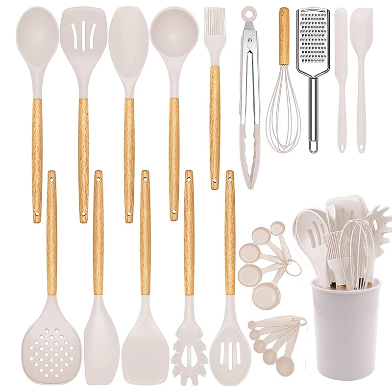 26PCS Silicone Kitchen Utensils Set Heat-Resistant Cookware sets Silicone Cooking Utensils Set with Wooden Handle