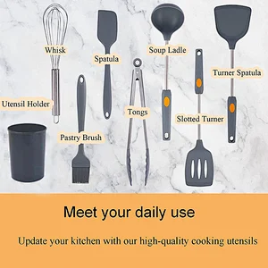 8Pcs Kitchen Cooking Tools with Stainless Steel Handle Kitchen Cookware Set Silicone Cooking Utensils Set with Holder