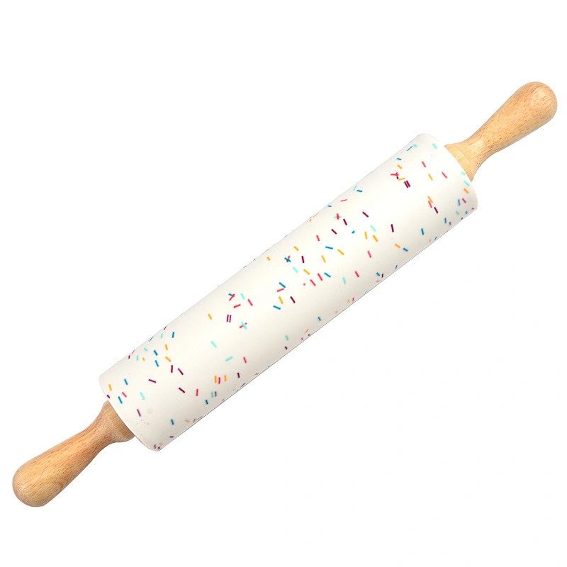DIY Baking Tool Silicone Rolling Pin Non-Stick Dough Rollers With Wooden Handle Pastry Dough Flour Roller Silicone Dough Roller