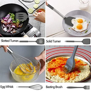 17 Pcs Kitchen Utensils Set Heat Resistant Silicone Cookware set Silicone Cooking Utensil Set with Stainless Steel Hander