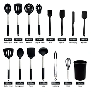 15pcs Silicone Cooking Utensil Set Non-stick Heat Resistant Silicone Kitchen Cooking Utensils Set with Stainless Steel Handle