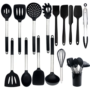 15pcs Silicone Cooking Utensil Set Non-stick Heat Resistant Silicone Kitchen Cooking Utensils Set with Stainless Steel Handle