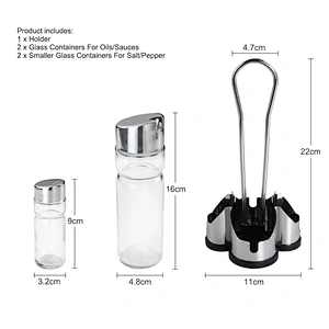 BBQ Mini Salt and Pepper Grinder Set Adjustable 5in 1 Spice Mill Set with plastic Base glass bottle Cooking Gadget