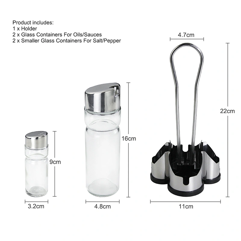 BBQ Mini Salt and Pepper Grinder Set Adjustable 5in 1 Spice Mill Set with plastic Base glass bottle Cooking Gadget