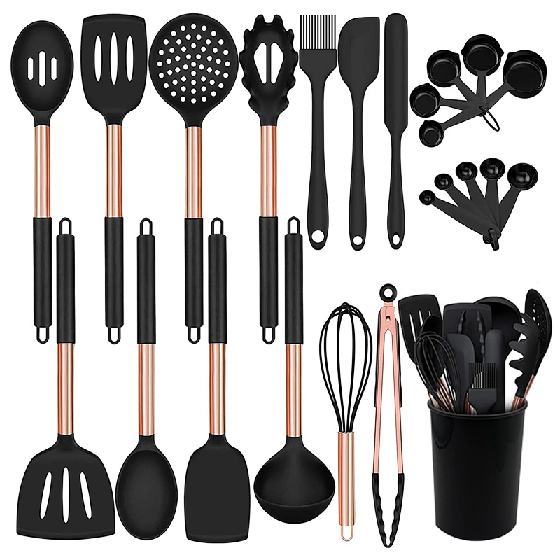 24pcs Silicone Kitchen Utensils Set Non stick Kitchen Cookware set with Stainless Steel Handle Silicone Cooking Utensil Set
