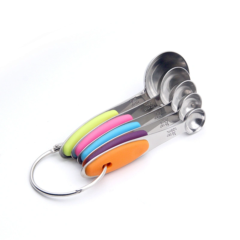 Amazon hot seller stainless steel silicone handle 5pcs measuring spoon