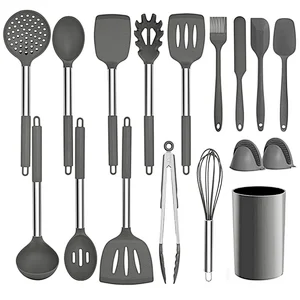 17 Pcs Kitchen Utensils Set Heat Resistant Silicone Cookware set Silicone Cooking Utensil Set with Stainless Steel Hander