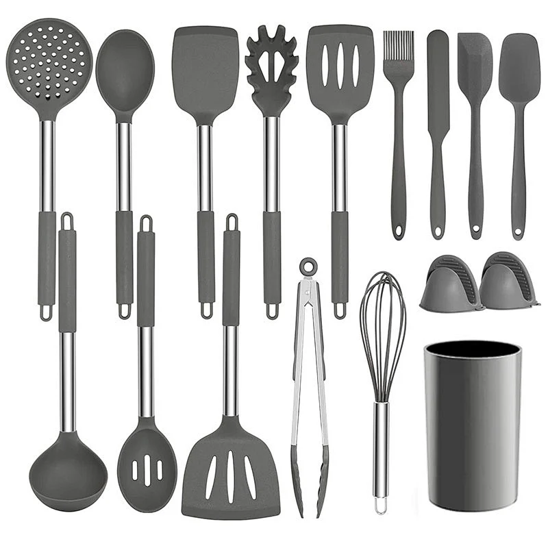 17 Pcs Kitchen Utensils Set Heat Resistant Silicone Cookware set Silicone Cooking Utensil Set with Stainless Steel Hander