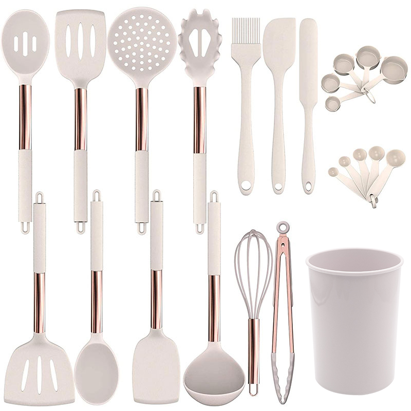 24pcs Silicone Kitchen Utensils Set Non stick Kitchen Cookware set with Stainless Steel Handle Silicone Cooking Utensil Set