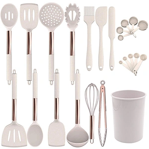 24pcs Silicone Kitchen Utensils Set Non stick Kitchen Cookware set with Stainless Steel Handle Silicone Cooking Utensil Set