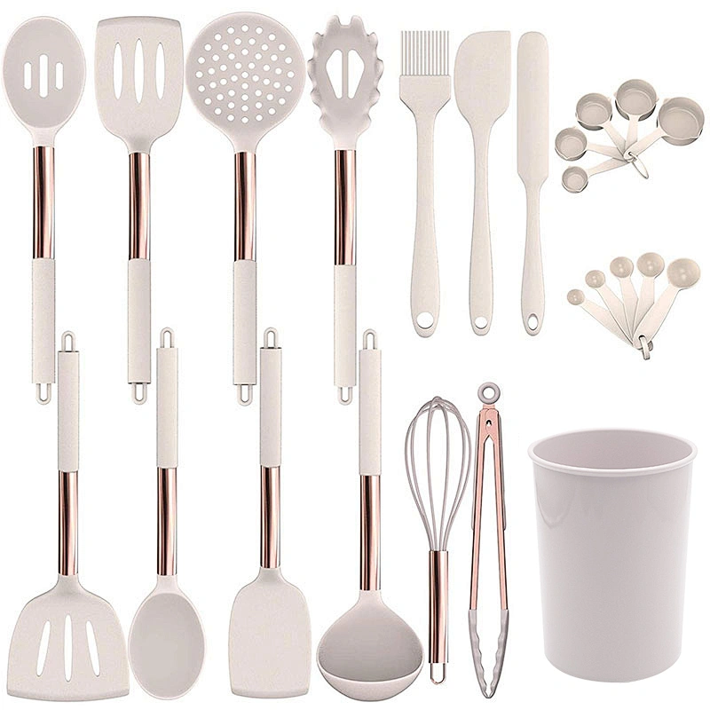 24pcs Silicone Kitchen Utensils Set Non stick Kitchen Cookware set with Stainless Steel Handle Silicone Cooking Utensil Set