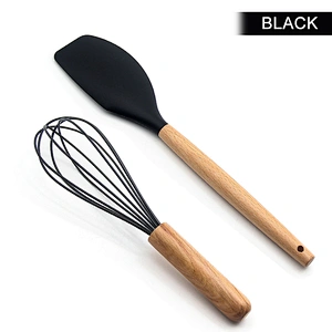 OEM Color Food Grade Manual Wooden Handle Scraper and Whisk Two Pieces Spatula Whisk Set