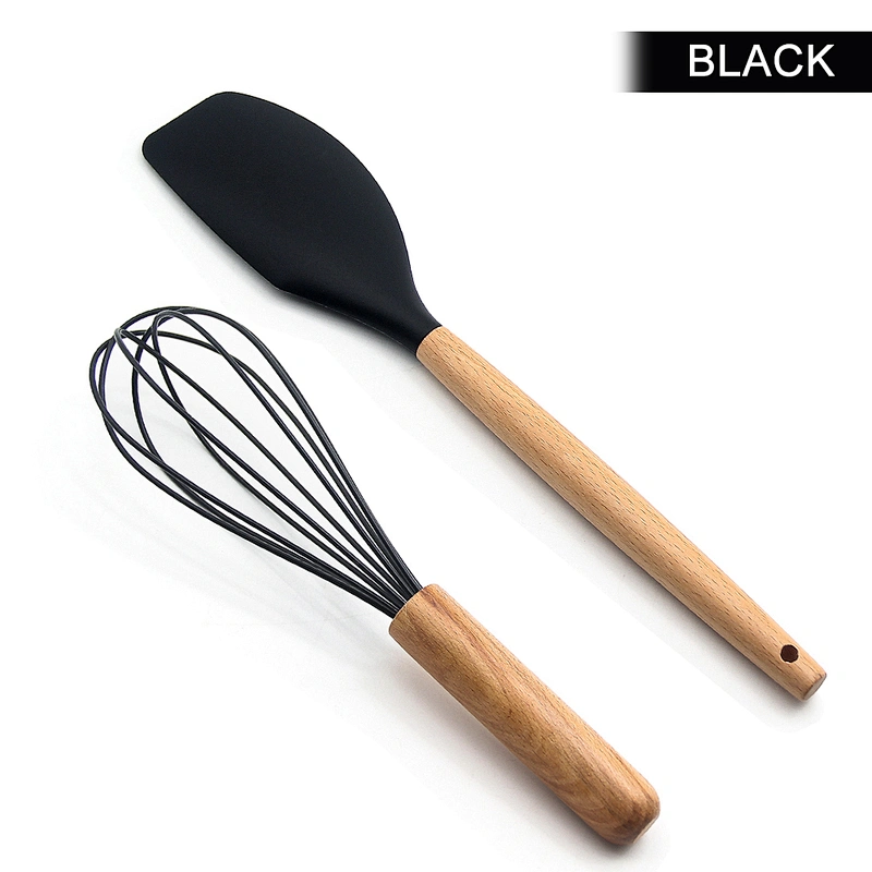 OEM Color Food Grade Manual Wooden Handle Scraper and Whisk Two Pieces Spatula Whisk Set