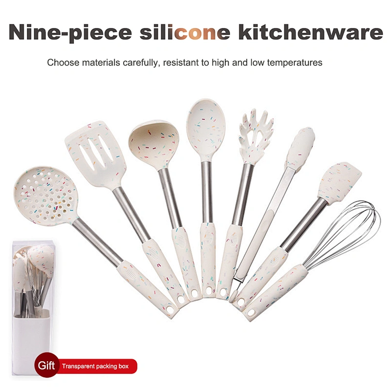 9 pcs kitchen accessories Stainless steel handle kitchenware utensil set cozinh Cookware Set silicone cooking utensils set