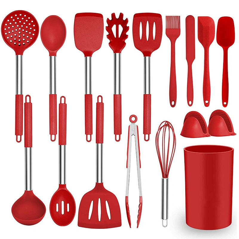 17 Pcs Kitchen Utensils Set Heat Resistant Silicone Cookware set Silicone Cooking Utensil Set with Stainless Steel Hander
