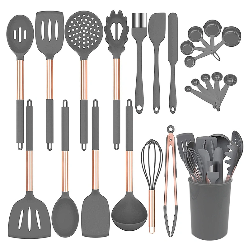 24pcs Silicone Kitchen Utensils Set Non stick Kitchen Cookware set with Stainless Steel Handle Silicone Cooking Utensil Set