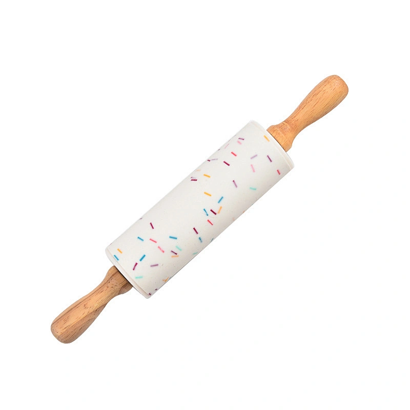 DIY Baking Tool Silicone Rolling Pin Non-Stick Dough Rollers With Wooden Handle Pastry Dough Flour Roller Silicone Dough Roller