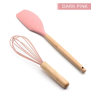 OEM Color Food Grade Manual Wooden Handle Scraper and Whisk Two Pieces Spatula Whisk Set