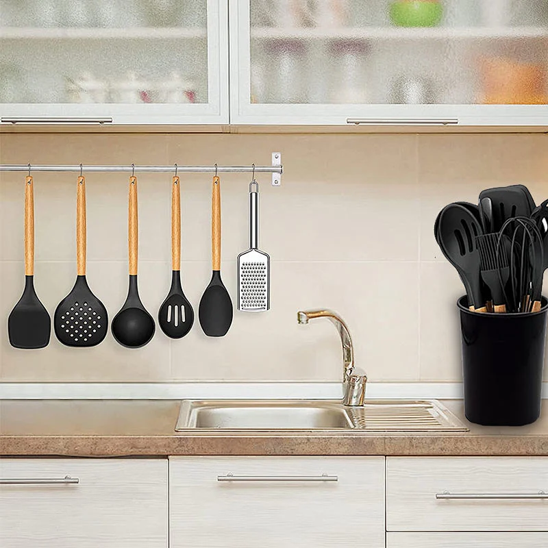 26PCS Silicone Kitchen Utensils Set Heat-Resistant Cookware sets Silicone Cooking Utensils Set with Wooden Handle