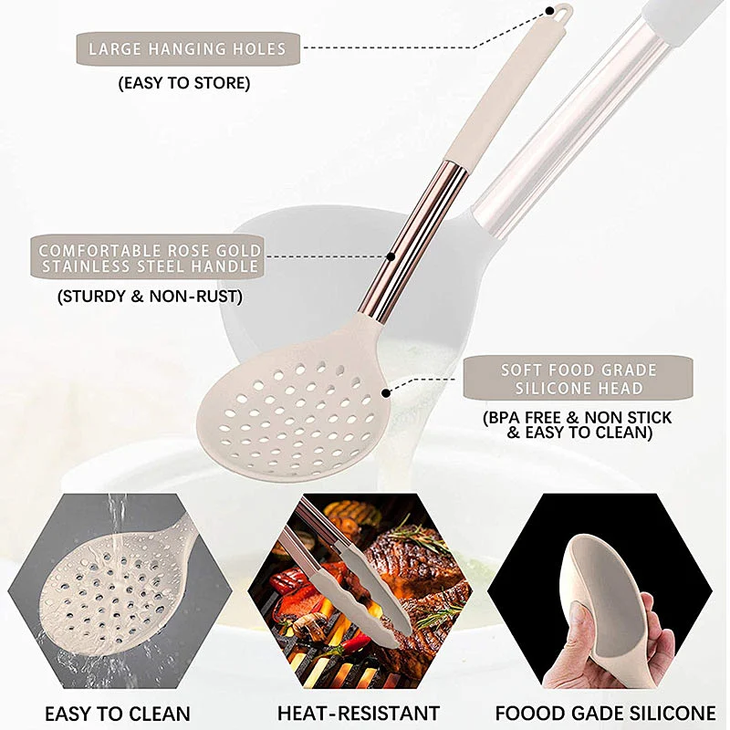 24pcs Silicone Kitchen Utensils Set Non stick Kitchen Cookware set with Stainless Steel Handle Silicone Cooking Utensil Set