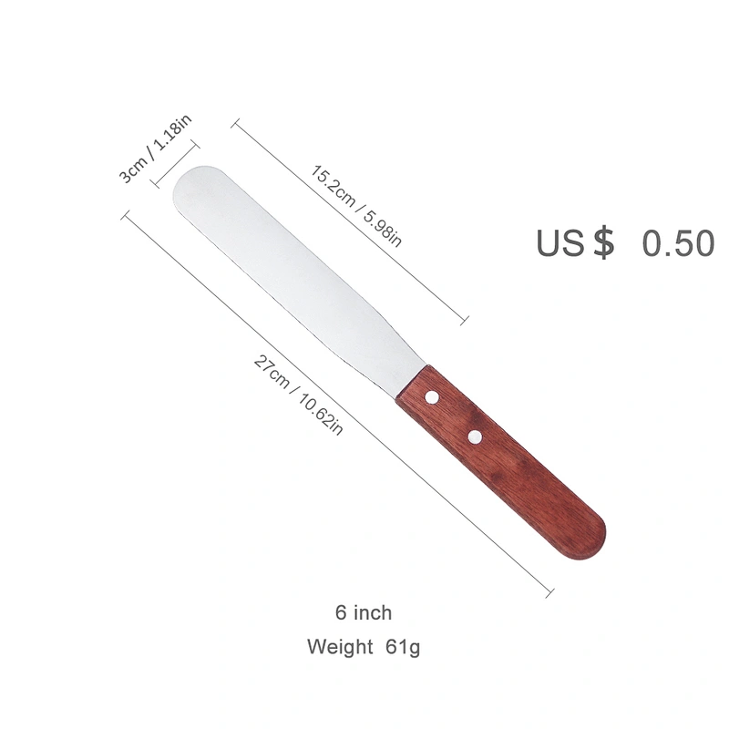 YF Custom Pastry Cake Cream Scraper Butter Spatula With Wooden Handle Cake Baking Icing Spatula