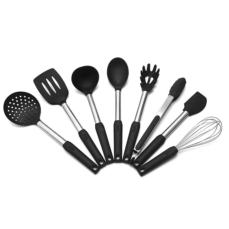 9 pcs kitchen accessories Stainless steel handle kitchenware utensil set cozinh Cookware Set silicone cooking utensils set