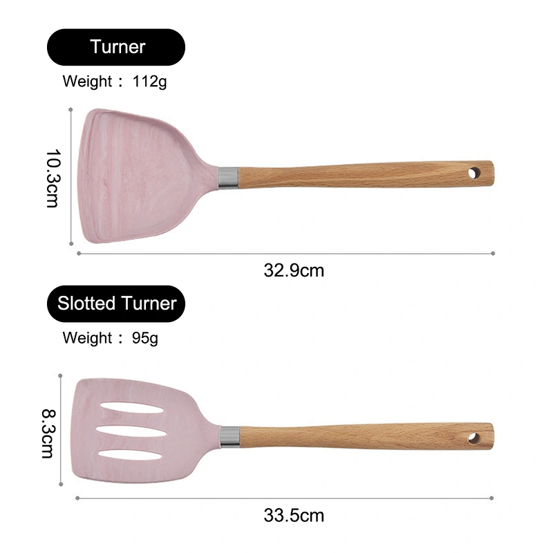 Camping CookWare Kitchen Accessories cooking utensil Tools Set Silicone Kitchen Utensils set with Wooden handle