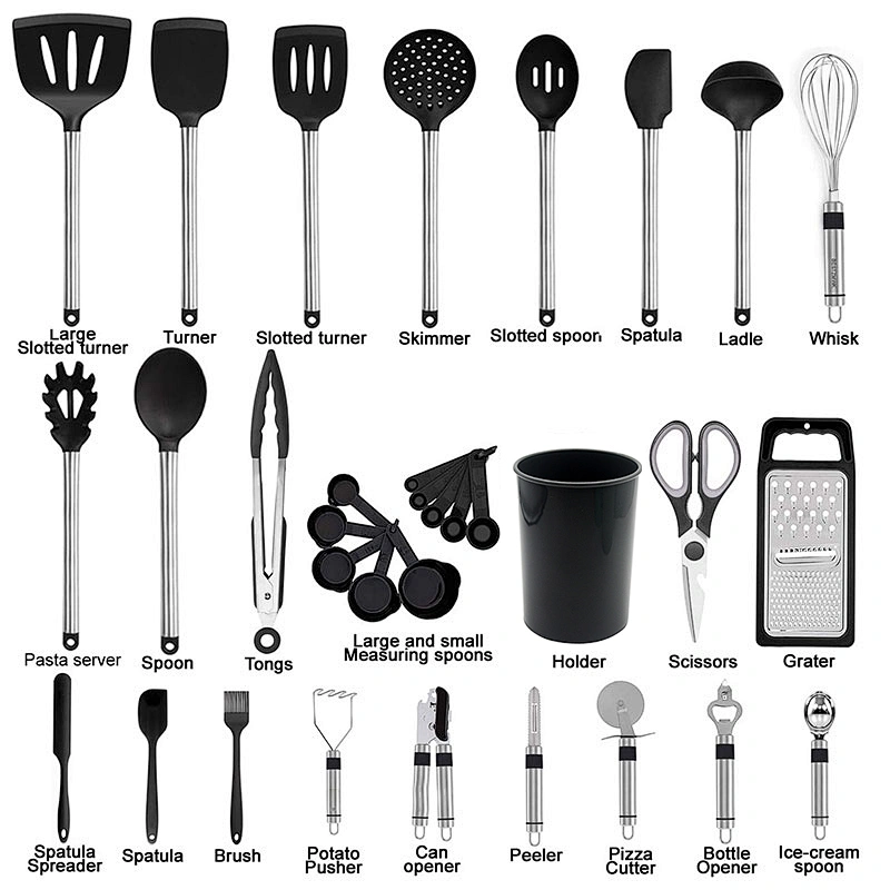 33 pcs kitchen utensil set Nonstick Cookware set Kitchen Gadgets Stainless Steel Handle Spatula Set silicone kitchen accessories