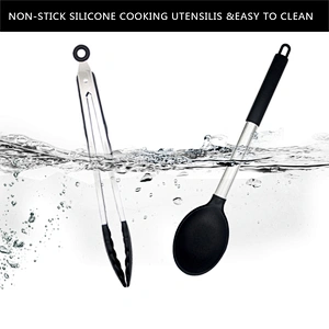 15pcs Silicone Cooking Utensil Set Non-stick Heat Resistant Silicone Kitchen Cooking Utensils Set with Stainless Steel Handle