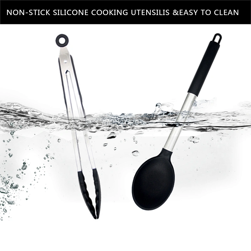 15pcs Silicone Cooking Utensil Set Non-stick Heat Resistant Silicone Kitchen Cooking Utensils Set with Stainless Steel Handle