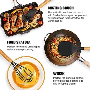 26PCS Silicone Kitchen Utensils Set Heat-Resistant Cookware sets Silicone Cooking Utensils Set with Wooden Handle