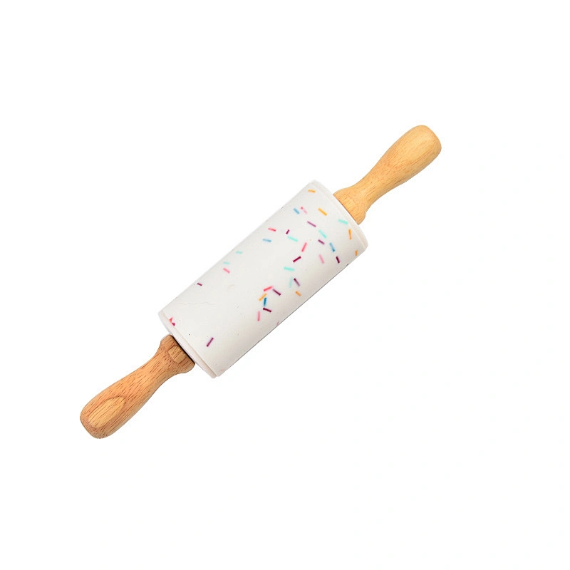 DIY Baking Tool Silicone Rolling Pin Non-Stick Dough Rollers With Wooden Handle Pastry Dough Flour Roller Silicone Dough Roller