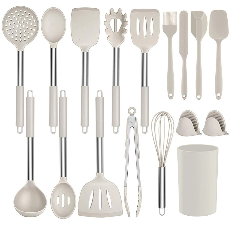 17 Pcs Kitchen Utensils Set Heat Resistant Silicone Cookware set Silicone Cooking Utensil Set with Stainless Steel Hander
